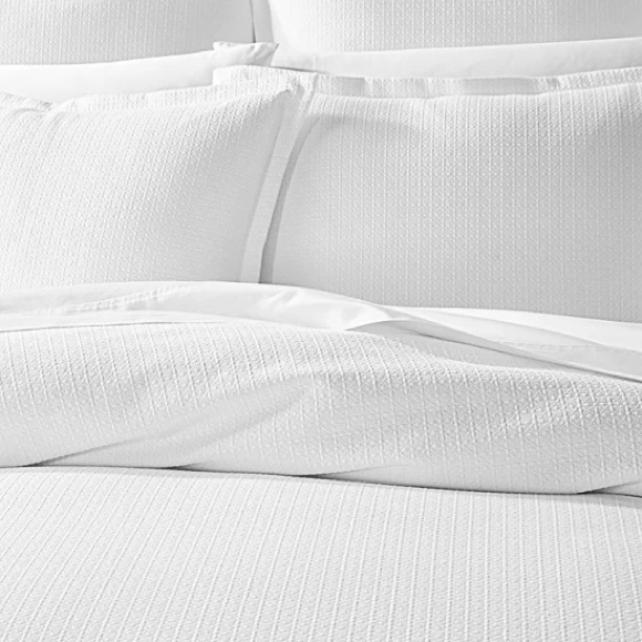 SKY 3-Piece Woven Lattice Duvet Set, White Size Full/Queen New w/Tag Retail $260 - Picture 3 of 13